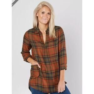 BKE Plaid Tunic in Orange and Black